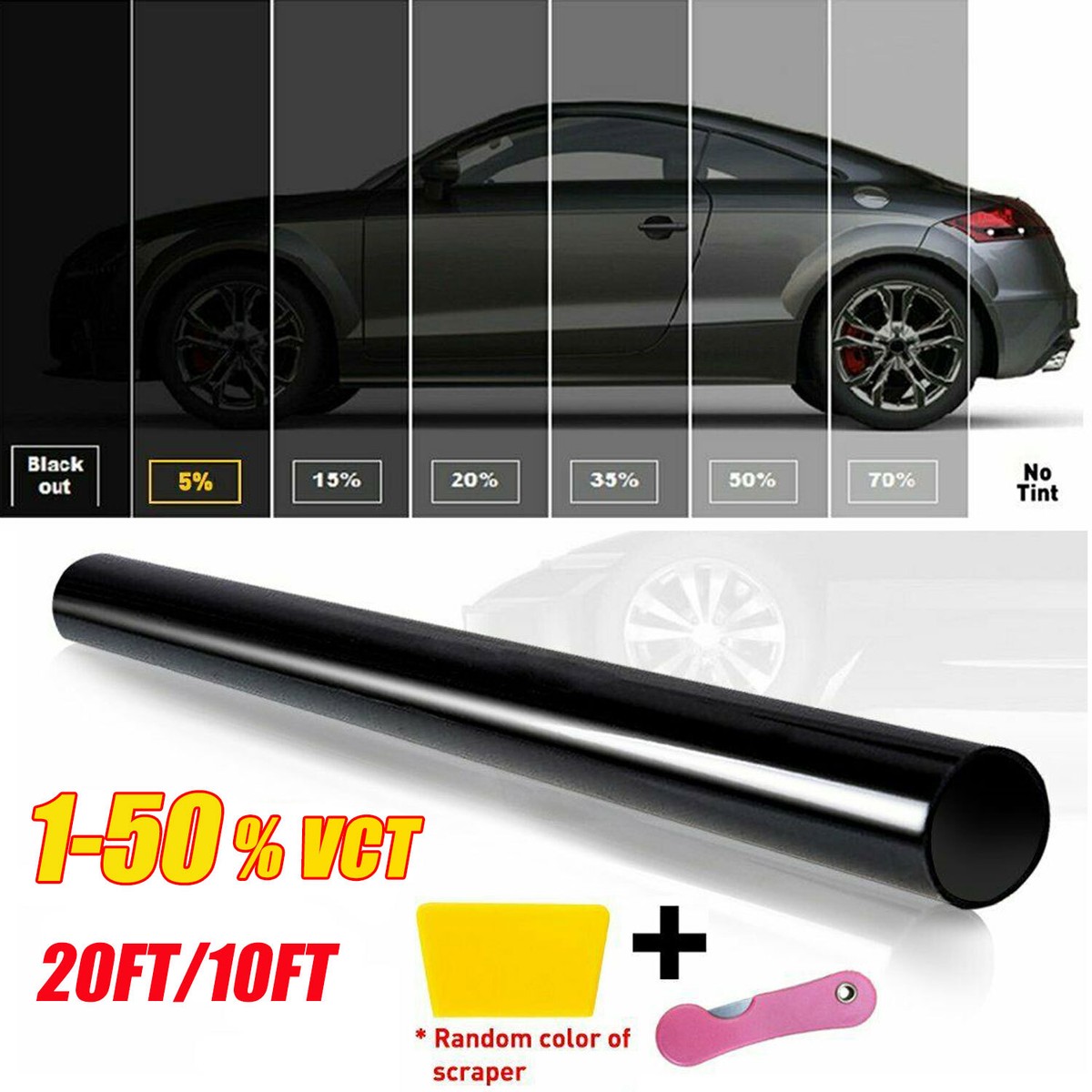 dark tint legal screen vehicle roll c lip United Universal Black Window Film 20" x 100', 5% VLT 1Ply Dyed PET Car Tint Roll, Deep Black Privacy Film with 99% UV Block, Heat & Glare Control for Car unfiltered sunlight can cause to skin 20" x 10FT/20FT Car Window