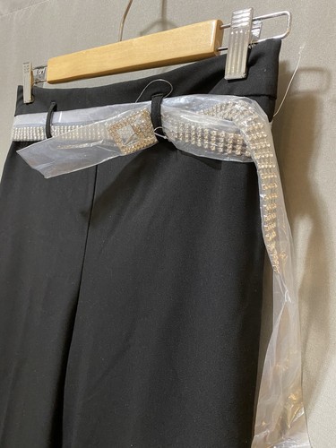 NWOT Rachel Zoe Women Rhinestone Belt Elastic Hi-Rise Wide Leg Pants SZ 4 Black - Picture 3 of 9