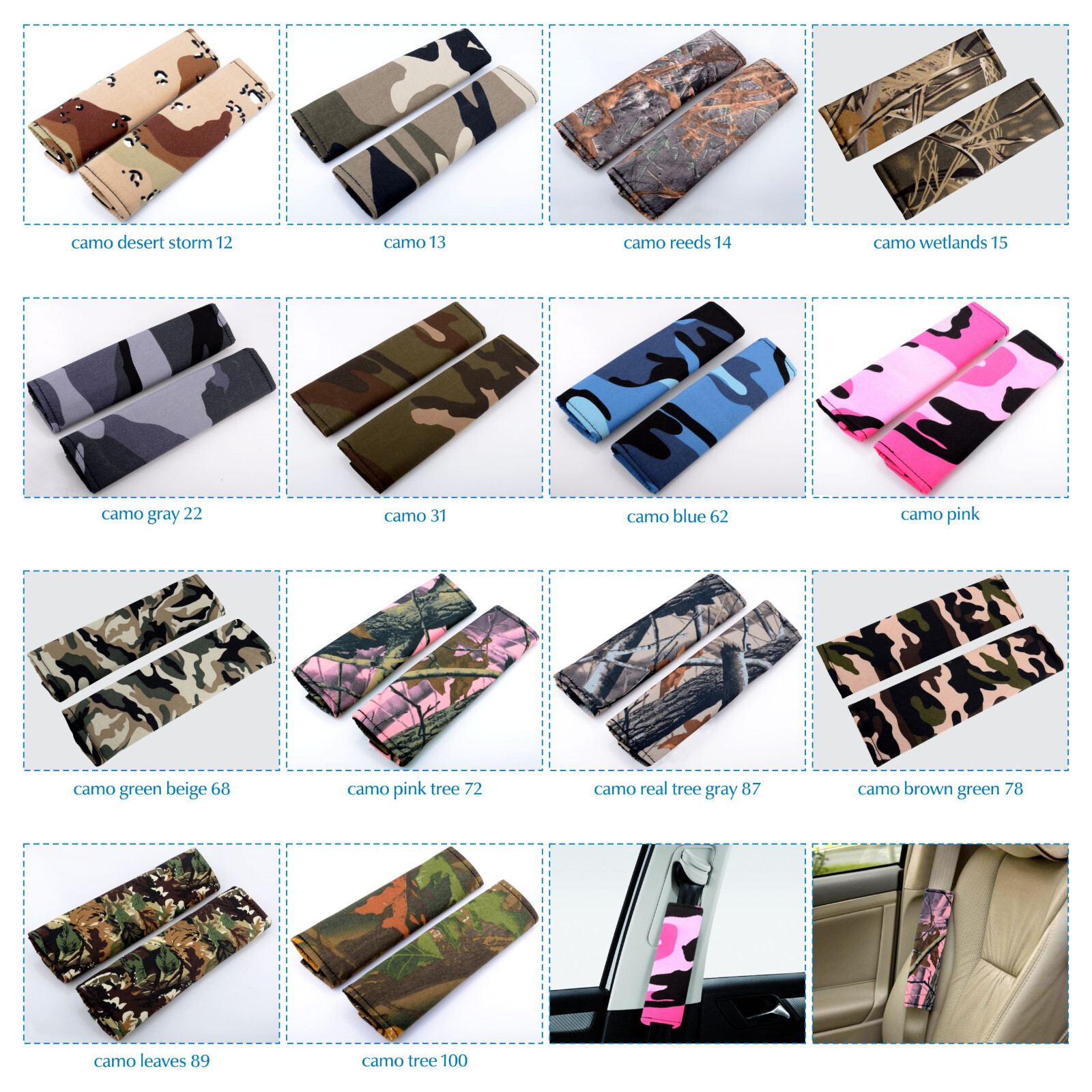 Camouflage seat belt covers