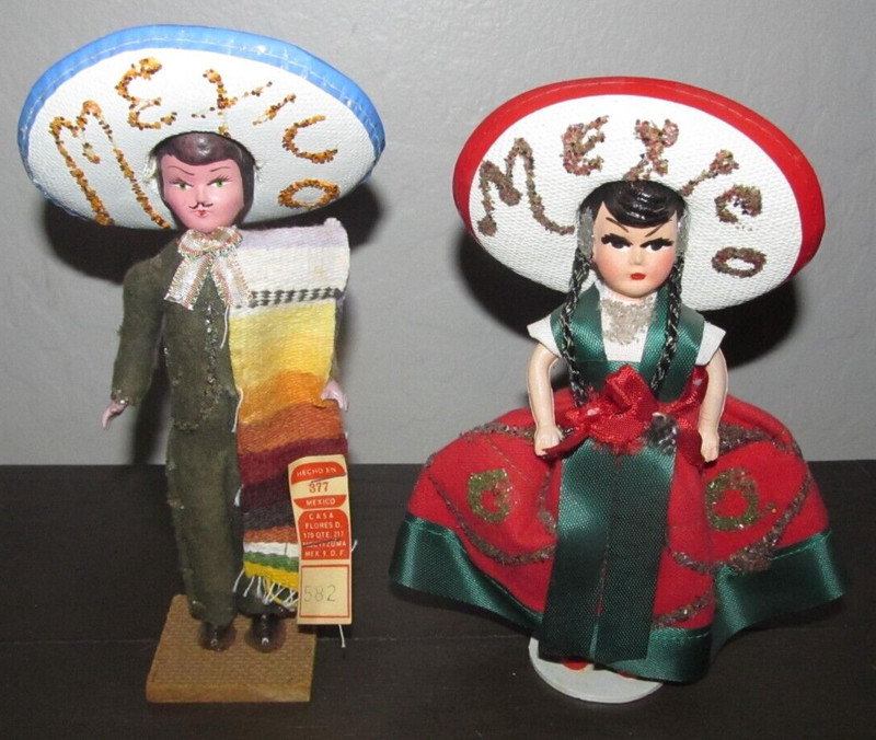 Vintage Mexican Folk Art Doll Figures Mexico Souvenir Man & Woman 7.5"