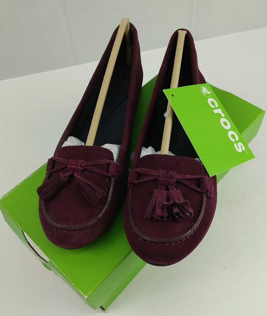 Crocs Womens Lina Suede Loafer Shoes 203412 504 Plum Size 5.5