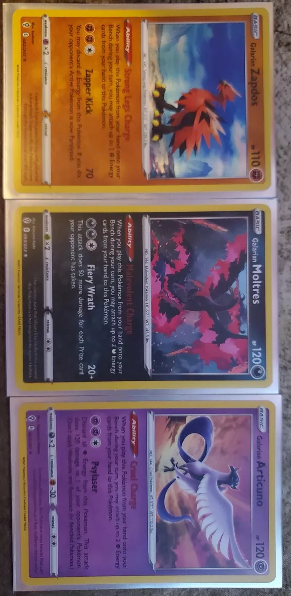 Galarian Moltres, Zapdos, Articuno - Holo Rare Pokemon Cards