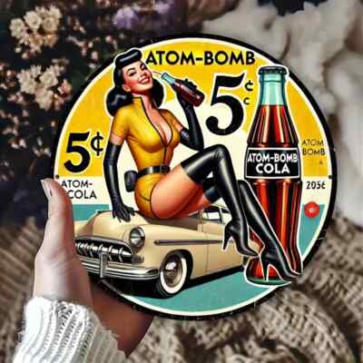 5c ATOM BOMB Cola PINUP Girl Rundes Aluschild 20x20cm NUKA COLA FALLOUT
