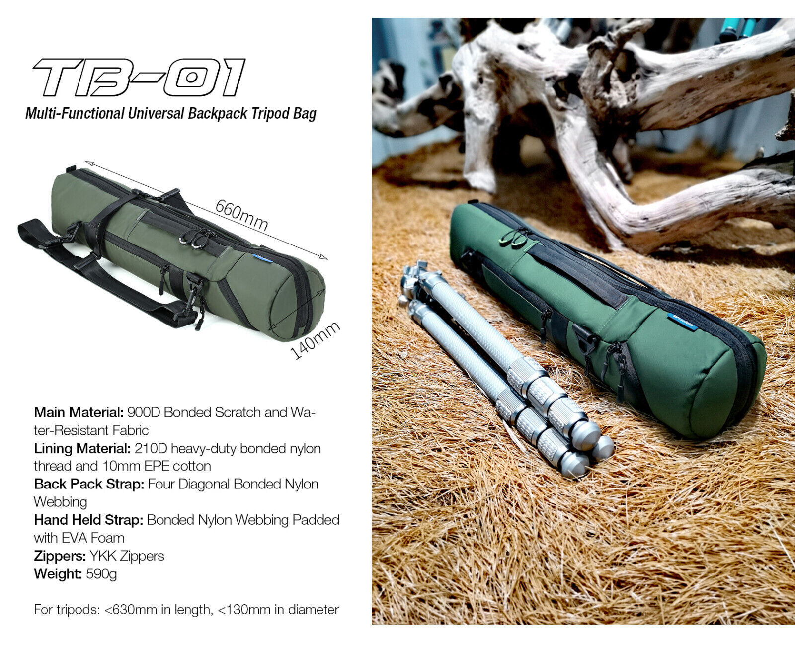 Leofoto TB-01 Tripod Bag | Backpack Straps rugged tripod bag