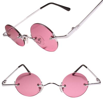 60s 70s Lennon Style Rimless Mens Womens Pink Lens Round