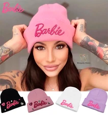 Barbie Knitted Hat Kawaii Y2K Girls Cute Woolen Warm Female Kids And Adults Hats