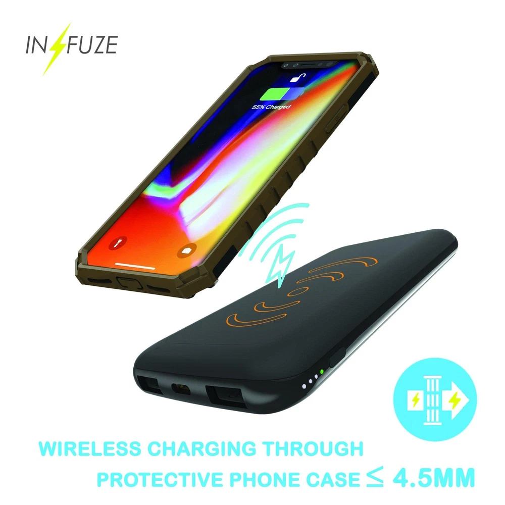 10000mAh Power Bank with Wireless Charging in Black