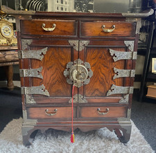1870-1910 Antique V Rare Hand Carved Mahogany Korean Cabinet with inscriptions