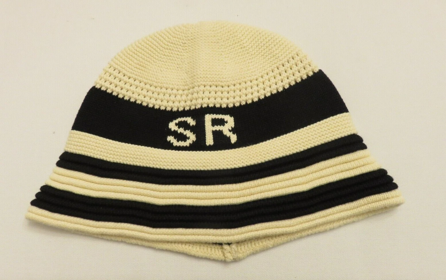 Sonia Rykiel women SR logo black white crochet knit bucket hat one size