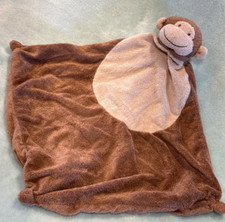 Angel Dear Monkey Lovey Plush Security Blanket Knotted Corners Brown 16" sq
