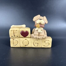 Suzi Skoglund I Love Dogs Resin Figurine Signed Suzi I Heart Dogs Puppy Dog Bone
