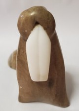 Vintage Carved Inuit Stone Walrus with quartz tusks  3.5" H x 5 L x 2.5 W