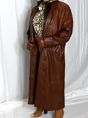 Womens Leather Coat Brown S-M-L Long SOFT Lambskin Suede Vintage