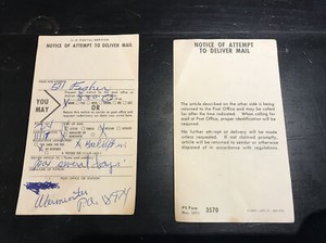 (Lot of 2) Vintage Antique Notice Of Attempt To Deliver Mail Used US Postal 1971