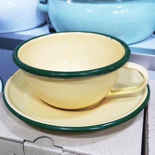 Enamelware Cup Coffee Tea Mug Camping Enamel Restaurant Coffee Shop Yellow Color - Picture 2 of 12