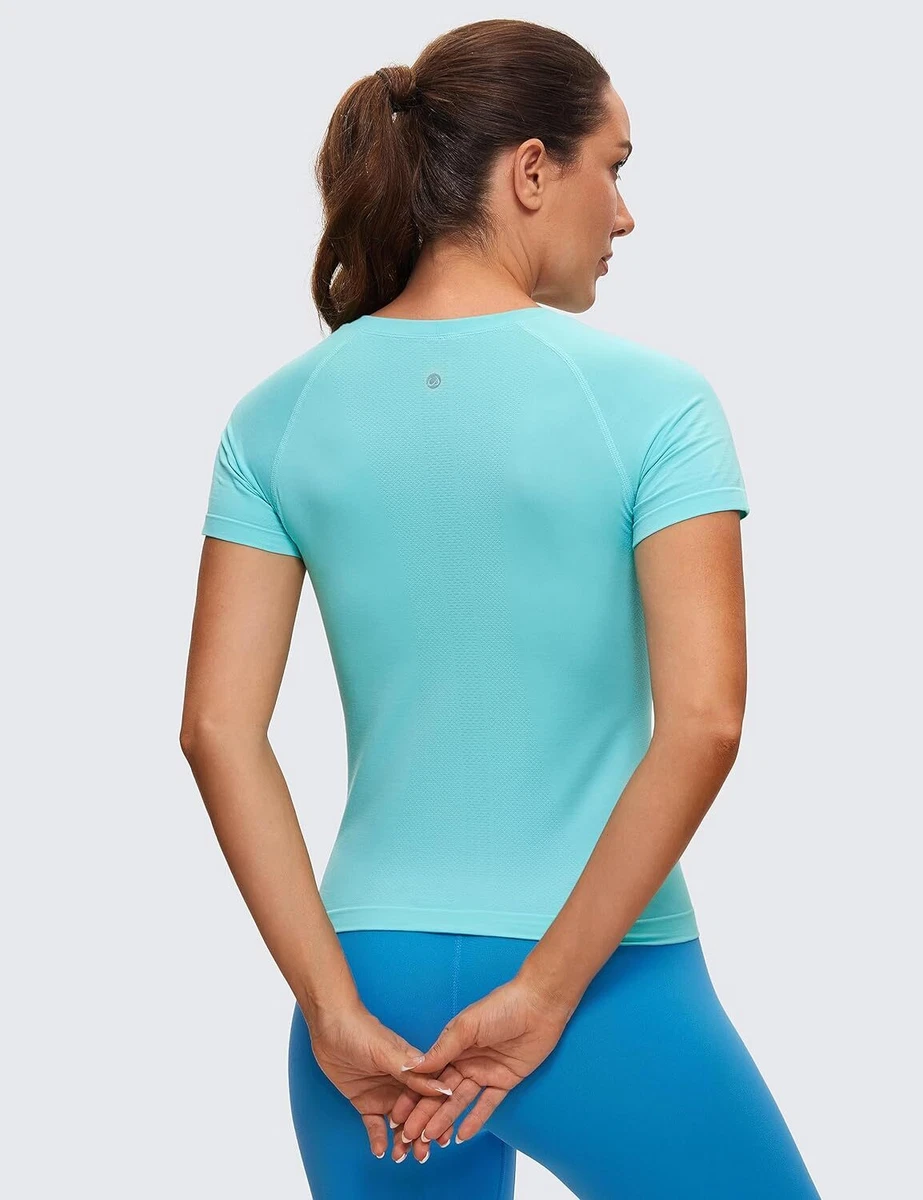 CRZ YOGA Women's Seamless Workout Tops Breathable Short Large, Turquoise