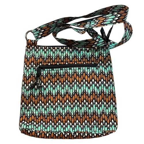 VERA BRADLEY Crossbody Bag Quilted Adjustable Strap Teal Brown Boho Chic Retired - Picture 10 of 13