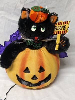 Fiber Optic Cat In Pumpkin Halloween Light Untested No Adapter 