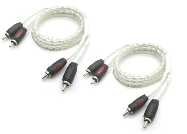 PAIR WHITE 1.5 FEET HIGH END RCA CABLES 3X SHIELDED & TWISTED CAR MARINE AMP
