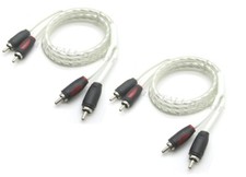 PAIR WHITE 1.5 FEET HIGH END RCA CABLES 3X SHIELDED TWISTED CAR MARINE AMP