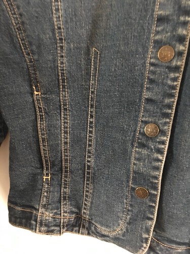 Vintage Denim Jean Jacket Live A Little Women’s Stretch Size S Fitted - Picture 8 of 8