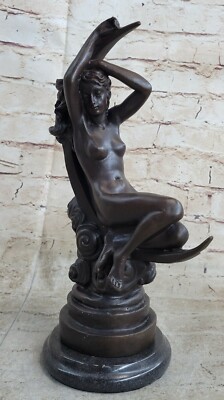 Vintage Bronze Statue Roche Nackte Frau Crescent Mond Signiert Kunstwerk Hand