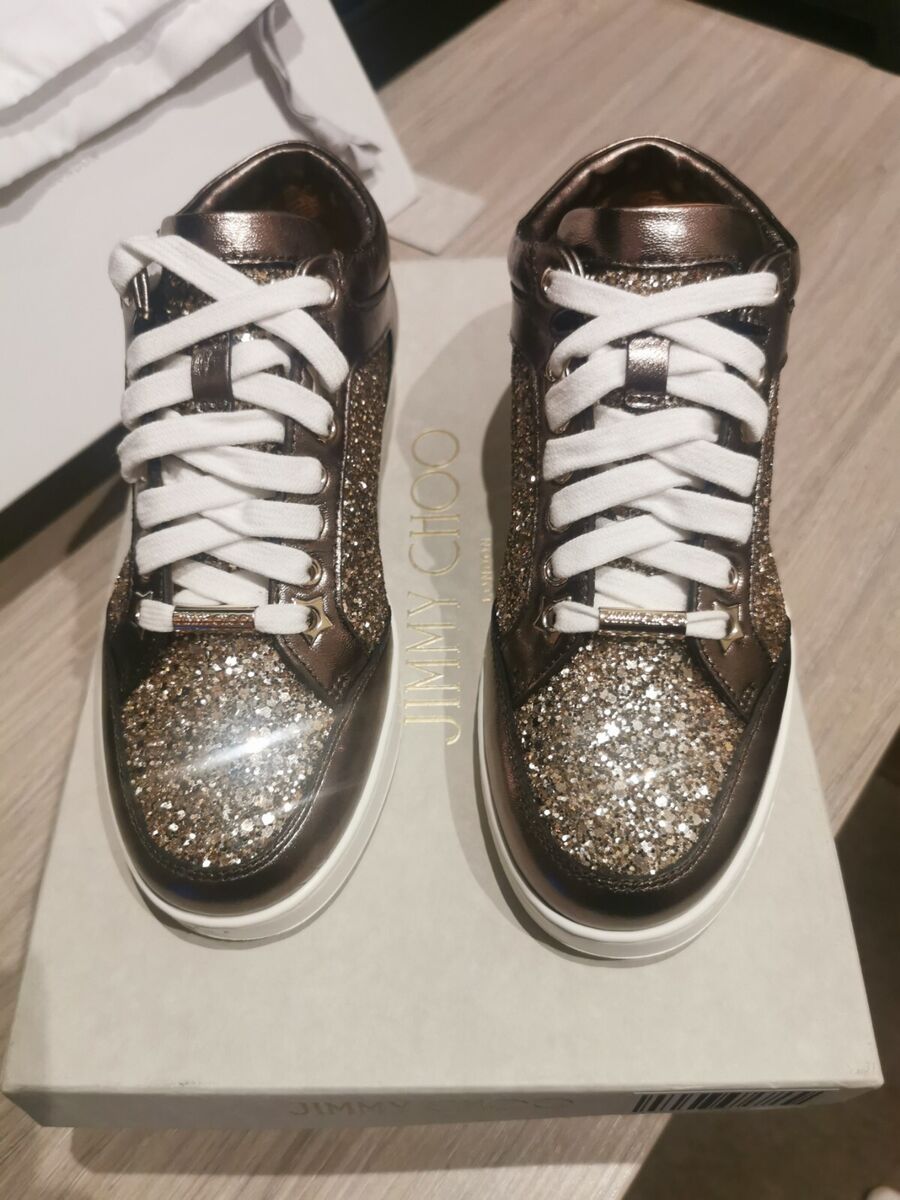 Jimmy Choo Antique Gold Glitter Miami Sneakers Size 1,5 UK