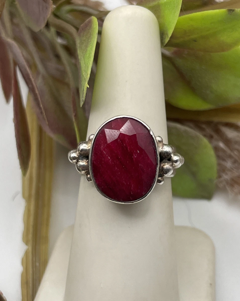 Vintage Sterling Silver Genuine Ruby Ring Size 6