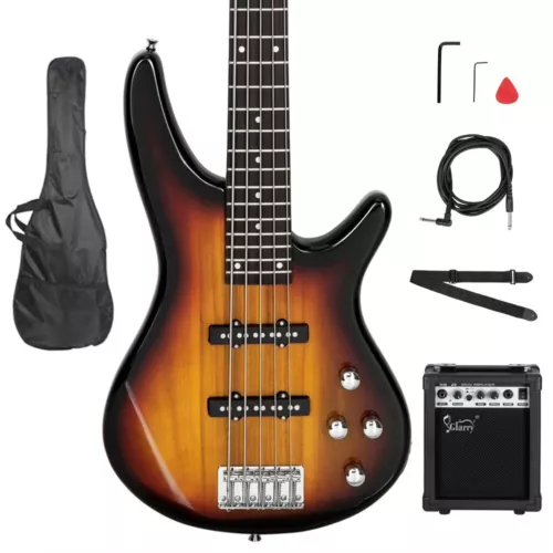 Glarry GIB Full Size Sunset Rosewood Electric Bass Guitar Kit SS Pickup +Amp Bag