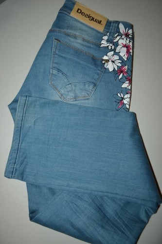 Desigual Woman Denim Long Trouser Pantalones Casuales, Azul