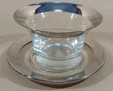 Elegant Mid Century Modern Crystal & Silver Serving bowl w/Underplate 3.25" mAAW