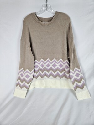 J. Crew Women s Crewneck Sweater Plus Size 2X Fair Isle Geometric Beige Purple
