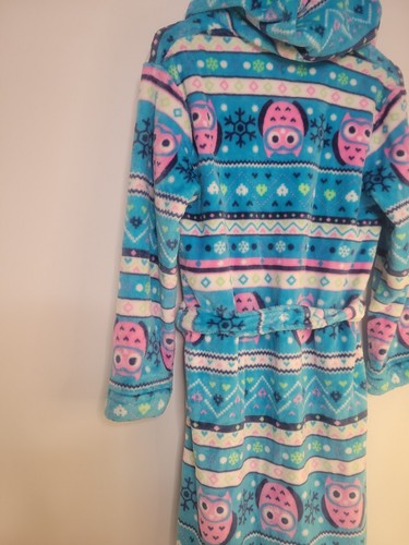 Komar Kids Blue Striped Pink Owl Hooded Bath Robe Junior Girls Size Large 14/16 - Picture 12 of 17