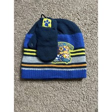 NEW Nickelodeon Kids Paw Patrol Hat  Mitten Set Blue Striped One Size Fits Most