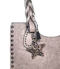 Gold Leopard Star - Bling Crystal - Bag Charm Chain Keychain Key Ring Car Tassel