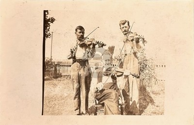 1910s Men FIDDLE PLAYERS Musical Instruments VIOLIN Co Music RPPC Postcard COPY