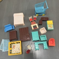 1972 Fisher Price Little People Baby Nursery Items & Other Doll House Furniture