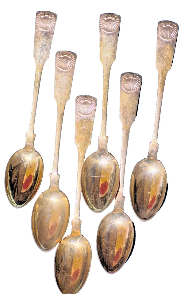 CF Heise Danés Oro Esterlina Lavado Demitasse 6 Cucharas Violín 1920 - 5.25" Foto 3 de 4