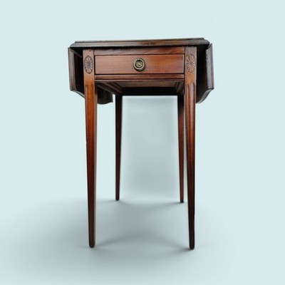Forbert of Virginia Mahogany Drop Leaf Side Table Leather Top 24k Gold w/Drawer