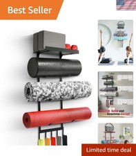 Yoga Mat Holder Wall Mount, Home Gym Storage Rack with Top Floating Shelf, 4-...