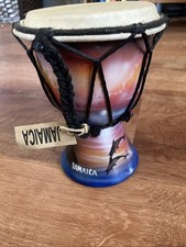 Wooden Djembe (Drum) Tropical Dolphins Jamaica 6" x 3" Souvenir Bongo Handpaint