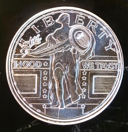 Standing Liberty Quarter Design Rare Vtg Round  Bullion-0.999 Silver 1 Oz Coin