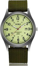 Men's Military Army Luminous 24 Hours Dial Nylon Strap Date Quartz Wrist Watch