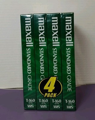 Maxell T-160 VHS 8 Hour 4 Pack Blank Video Tapes Standard Grade New Sealed 