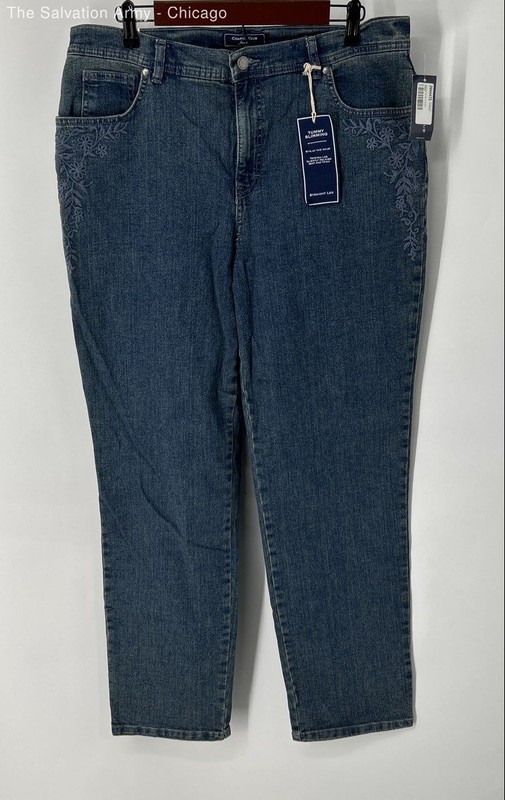 Charter Club Womens Blue Denim Relaxed Fit Medium Wash Straight Jeans Size 16