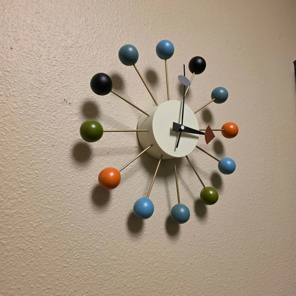 George Nelson Style Mid Century Modern Atomic Starburst Wall Clock Colorful Ball - Image 2 of 4