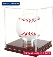 Baseball Display Case - Clear Acrylic Cube with Wooden Base, UV Protected Displa