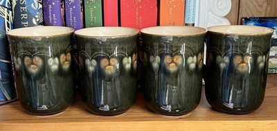 4 X VINTAGE DENBY OBERON TASSEN STEINZEUG GRÜN