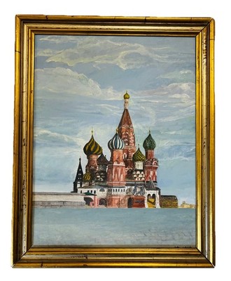 John Newcomb Signed Painting   Saint Basil s Cathedral, Moscow   Vibrant  Scene 