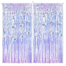 2 Pack Iridescent Party Streamers Tinsel Foil Fringe Curtain with 2 Pack